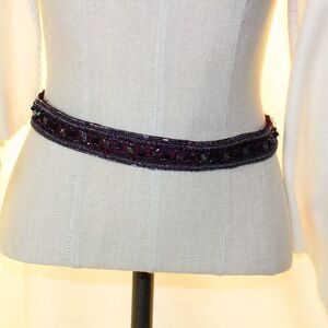 Plum Vintage Belt Uniquely Beaded made in India 36" Plus 2 14" Ribbon Ties!